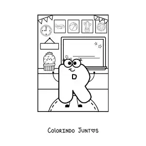 Desenho para colorir da letra R animada na escola