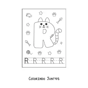 Desenho para colorir da letra R animada em forma de gato