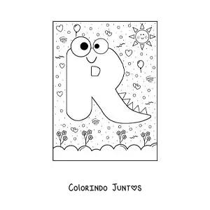 Desenho para colorir da letra R animada em forma de monstro de desenho animado