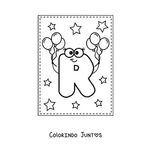 Desenho para colorir da letra R maiúscula animada com balões