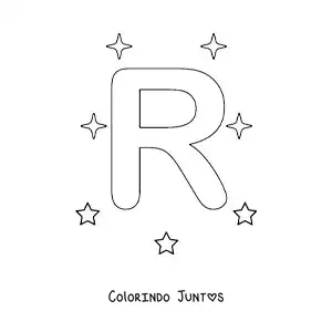 Desenho para colorir da letra R maiúscula com estrelas