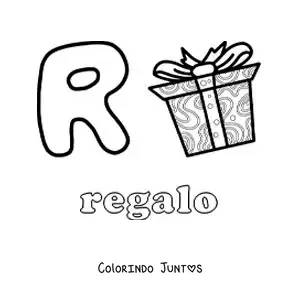 Desenho para colorir de R de presente