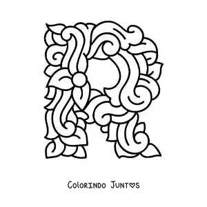 Desenho para colorir da letra R maiúscula decorada