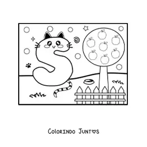 Desenho para colorir da letra S animada em forma de gato no parque
