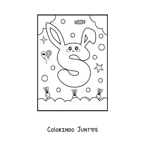 Desenho para colorir da letra S em forma de coelho kawaii animado