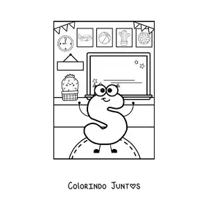 Desenho para colorir da letra S animada na escola