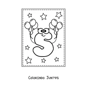 Desenho para colorir da letra S maiúscula animada com balões