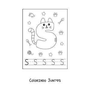 Desenho para colorir da letra S animada em forma de gato