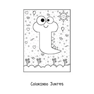 Desenho para colorir da letra T animada em forma de monstro de desenho animado