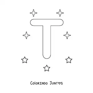 Desenho para colorir da letra T maiúscula com estrelas