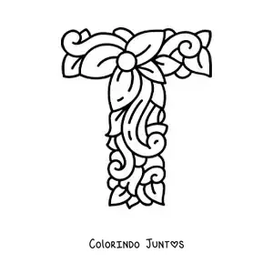 Desenho para colorir da letra T maiúscula decorada