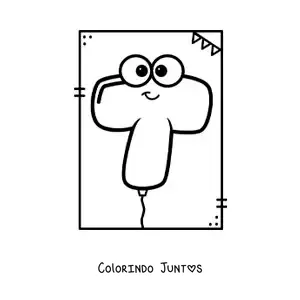 Desenho para colorir da letra T animada em forma de balão