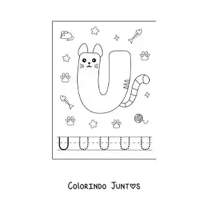 Desenho para colorir da letra U animada em forma de gato