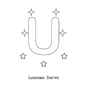 Desenho para colorir da letra U maiúscula com estrelas