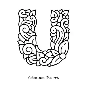 Desenho para colorir da letra U maiúscula decorada
