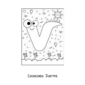 Desenho para colorir da letra V animada em forma de monstro de desenho animado