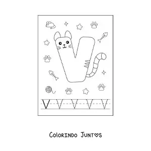 Desenho para colorir da letra V animada em forma de gato