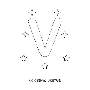 Desenho para colorir da letra V maiúscula com estrelas