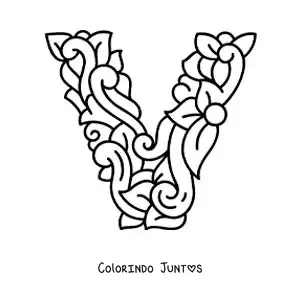 Desenho para colorir da letra V maiúscula decorada