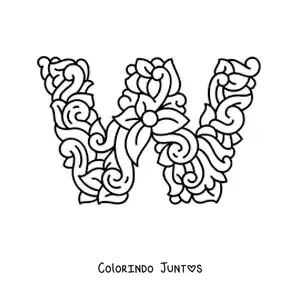 Desenho para colorir da letra W maiúscula decorada