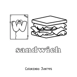 Desenho para colorir de W de sanduíche