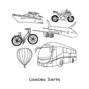 Desenho para colorir de varios meios de transporte