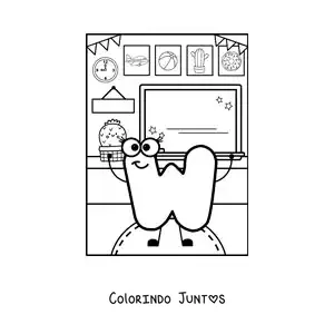 Desenho para colorir da letra W animada na escola