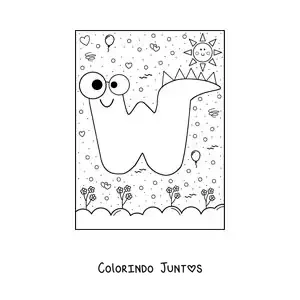 Desenho para colorir da letra W animada em forma de monstro de desenho animado