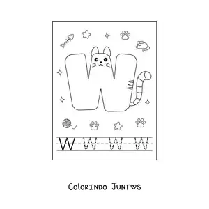 Desenho para colorir da letra W animada em forma de gato