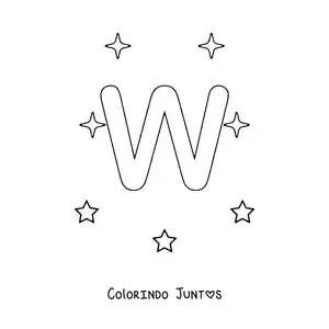 Desenho para colorir da letra W maiúscula com estrelas