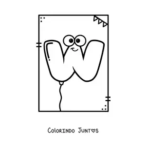 Desenho para colorir da letra W animada em forma de balão