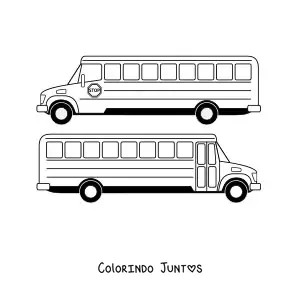 Desenho para colorir de um onibus escolar visto de dois angulos