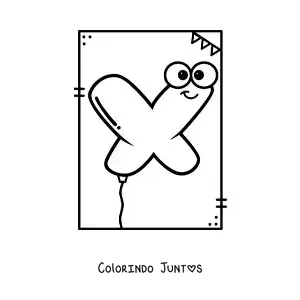 Desenho para colorir da letra X animada em forma de balão