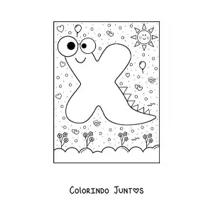 Desenho para colorir da letra X animada em forma de monstro de desenho animado