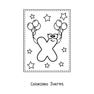 Desenho para colorir da letra X maiúscula animada com balões