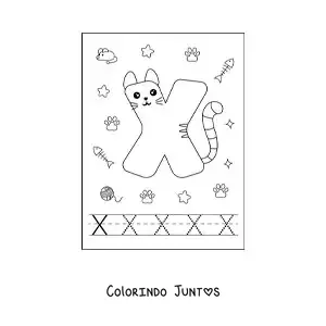 Desenho para colorir da letra X animada em forma de gato