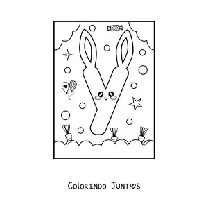 Desenho para colorir da letra Y em forma de coelho kawaii animado