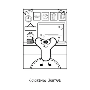 Desenho para colorir da letra Y animada na escola