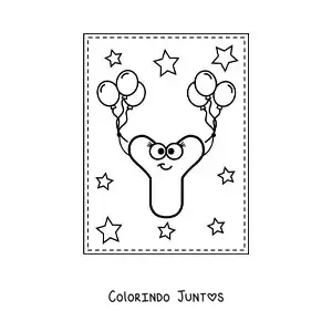 Desenho para colorir da letra Y maiúscula animada com balões