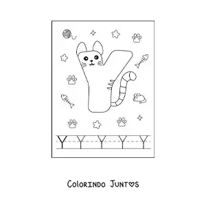 Desenho para colorir da letra Y animada em forma de gato