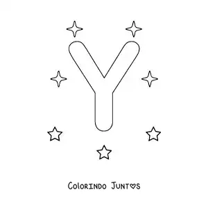 Desenho para colorir da letra Y maiúscula com estrelas