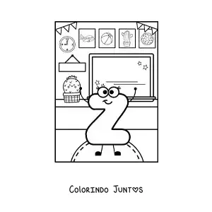 Desenho para colorir da letra Z animada na escola