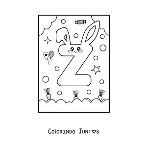 Desenho para colorir da letra Z em forma de coelho kawaii animado