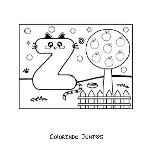 Desenho para colorir da letra Z animada em forma de gato no parque