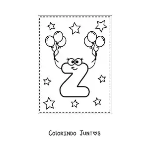 Desenho para colorir da letra Z maiúscula animada com balões