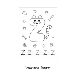 Desenho para colorir da letra Z animada em forma de gato