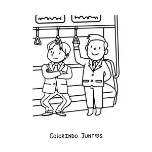 Desenho para colorir de dois homens como passageiros em um vagao do metro