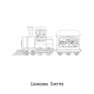 Desenho para colorir de varias criancas a bordo de um trem