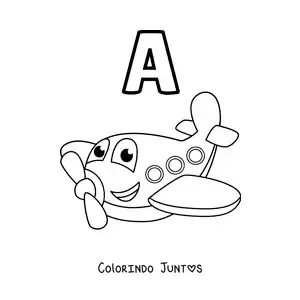 Desenho para colorir da letra A de avião