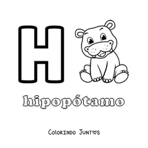 Desenho para colorir da letra H de hipopótamo